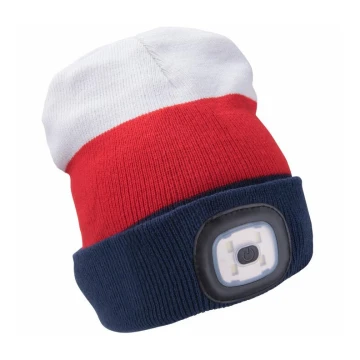 Extol - Chapeau avec lampe frontale et chargeur USB 300 mAh blanc/rouge/bleu taille UNI