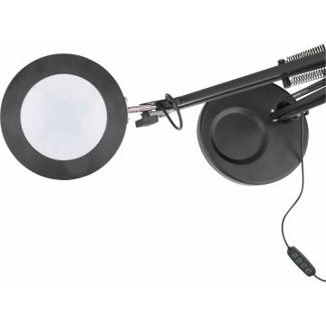 Extol - Lampe de table LED à intensité variable avec loupe LED/8W/5V 2900/4500/7500K noir