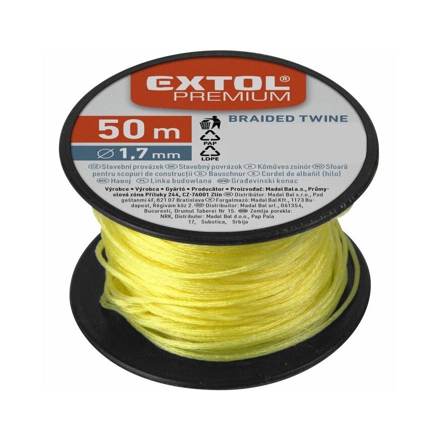 Extol Premium - Constructiekoord 1.7mm x 50m geel