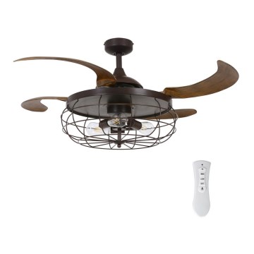 FANAWAY 212921 - Ventilateur de plafond LED INDUSTRI 3xE27/4W/230V marron + télécommande