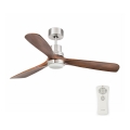 FARO 33518DC - Ventilateur de plafond LANTAU LED/15W/230V chrome/bois + télécommande