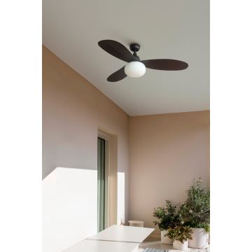 FARO 34301-11L - Ventilateur de plafond PALMA 1xE27/15W/230V marron d. 129 cm IP44 + télécommande