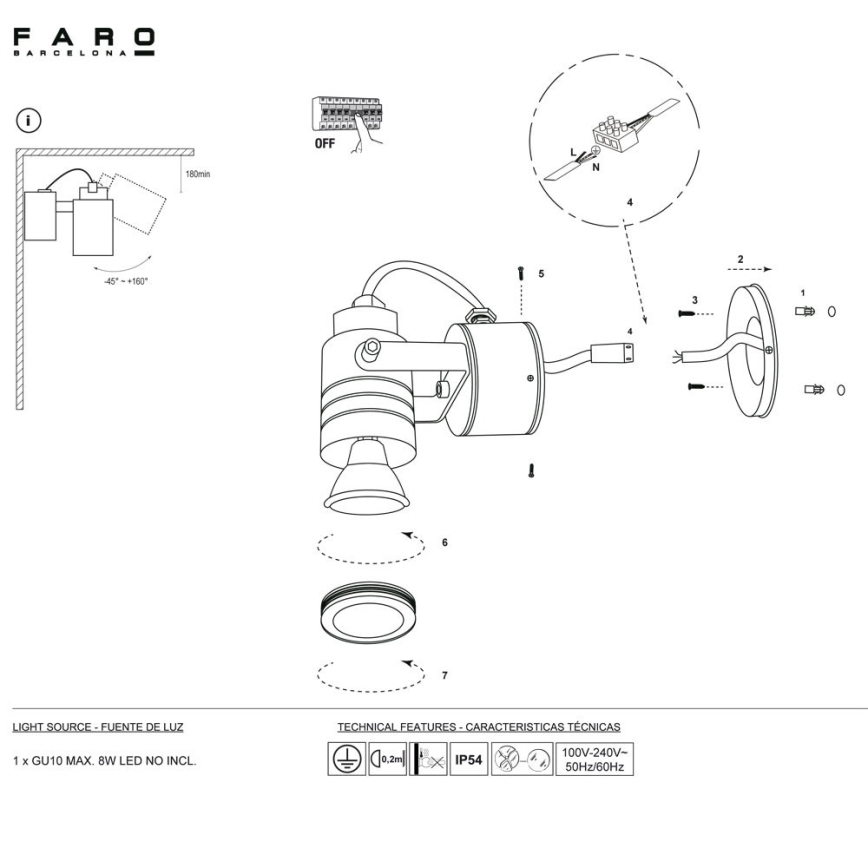 FARO 70260 - Buiten wandverlichting LIT 1xGU10/8W/230V IP54