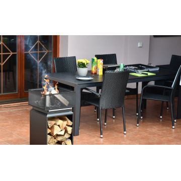 Feu de camp portable en bois avec grille noir