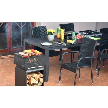 Feu de camp portable en bois avec grille noir