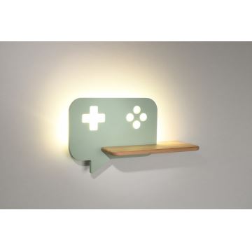 Groene LED Kinderwandlamp met plank SPELCOMPUTER LED / 5W / 230V