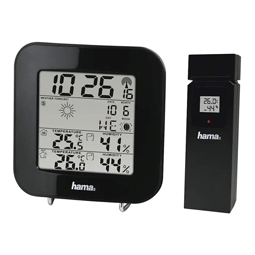 Hama - Weerstation met LCD-display en wekker 2xAA zwart