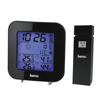 Hama - Weerstation met LCD-display en wekker 2xAA zwart