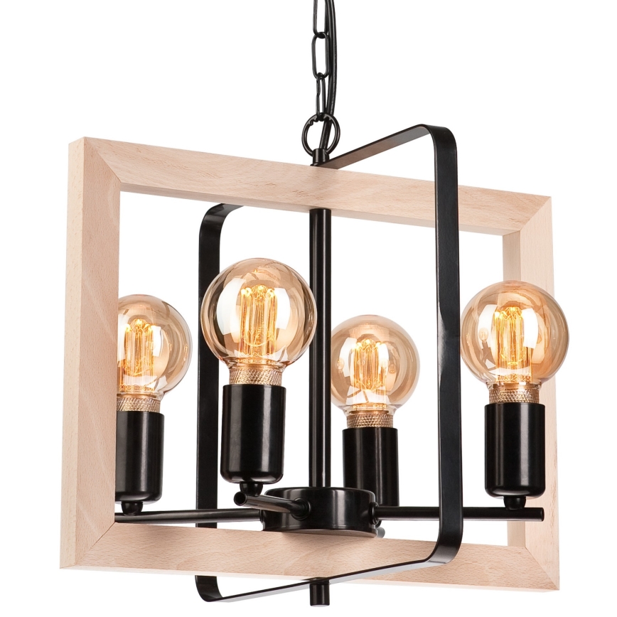 Hanglamp aan een ketting CEDRIC 4xE27/60W/230V beuken/beige