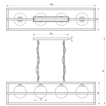 Hanglamp aan een ketting DIEGO 4xE14/40W/230V zwart