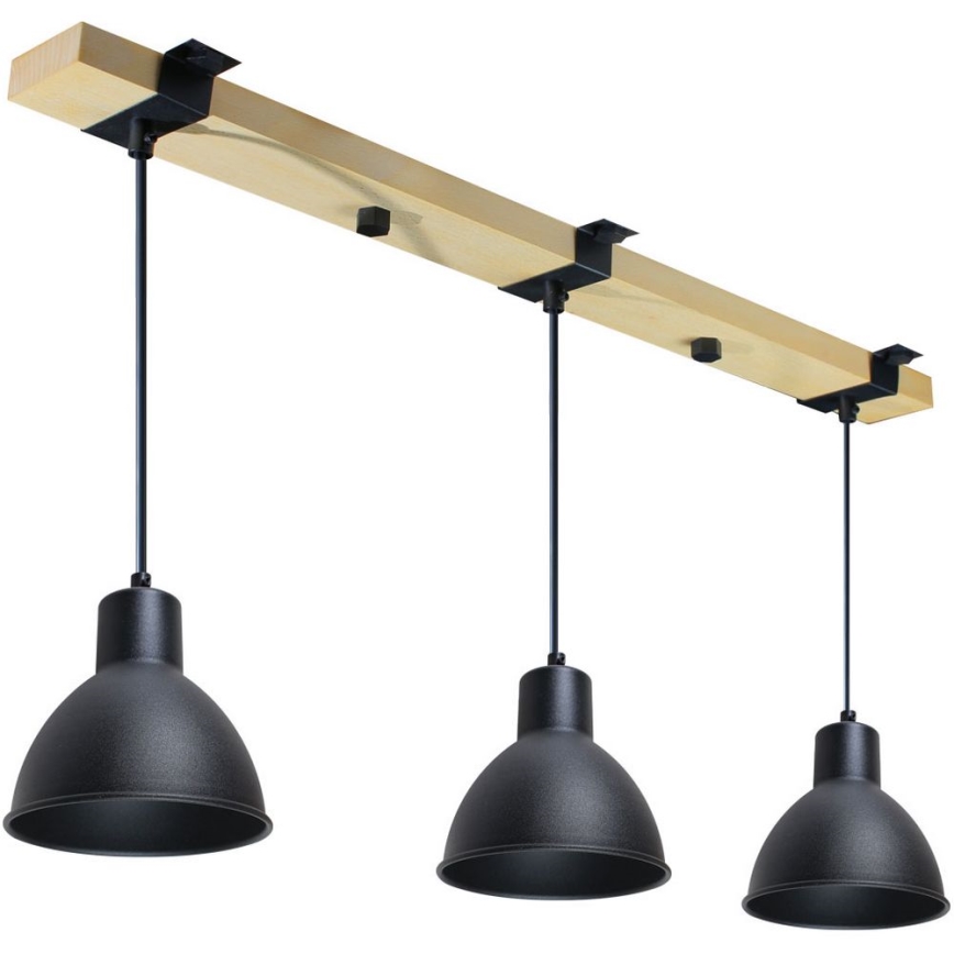 Hanglamp aan een koord 3xE27/40W/230V beuken/zwart