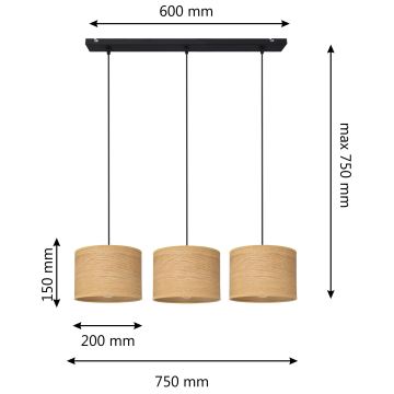 Hanglamp aan een koord ALBA 3xE27/60W/230V bruin/zwart