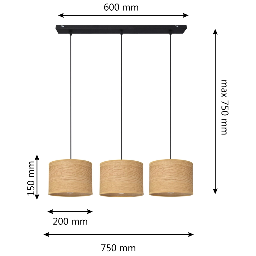 Hanglamp aan een koord ALBA 3xE27/60W/230V bruin/zwart