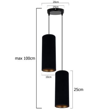 Hanglamp aan een koord AVALO 2xE27/60W/230V diameter 20 cm zwart