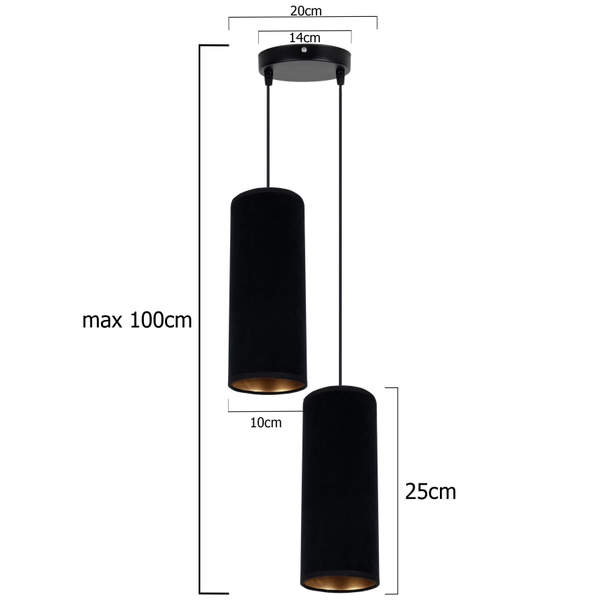 Hanglamp aan een koord AVALO 2xE27/60W/230V diameter 20 cm zwart