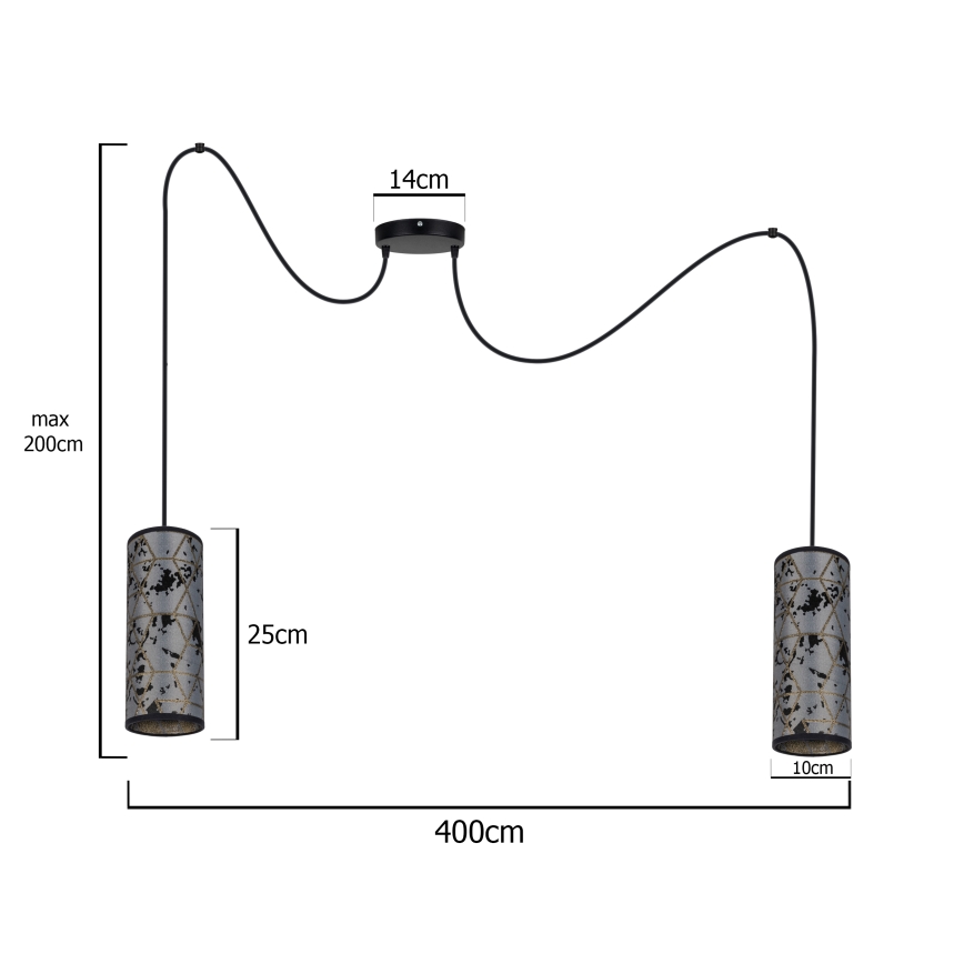 Hanglamp aan een koord AVALO 2xE27/60W/230V grijs/zwart