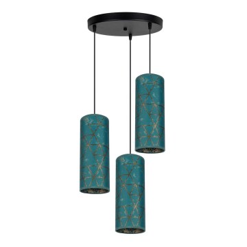 Hanglamp aan een koord AVALO 3xE27/60W/230V diameter 35 cm turquoise/goud