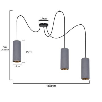 Hanglamp aan een koord AVALO 3xE27/60W/230V grijs