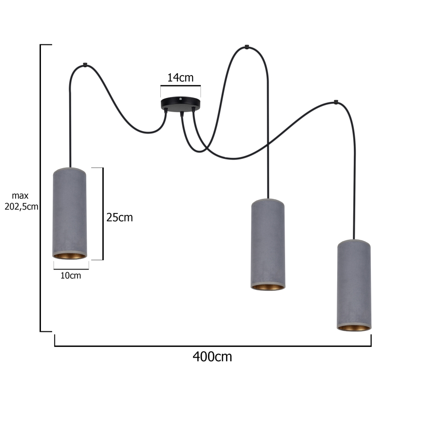 Hanglamp aan een koord AVALO 3xE27/60W/230V grijs