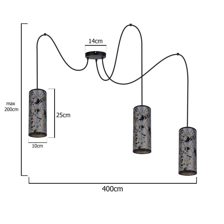 Hanglamp aan een koord AVALO 3xE27/60W/230V grijs/zwart