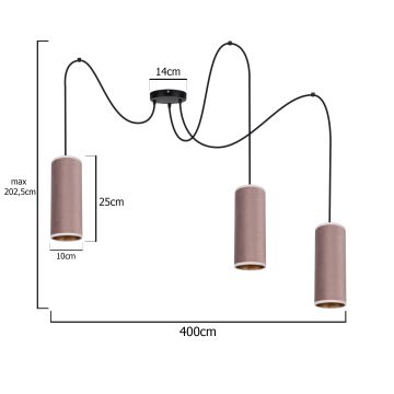 Hanglamp aan een koord AVALO 3xE27/60W/230V roze