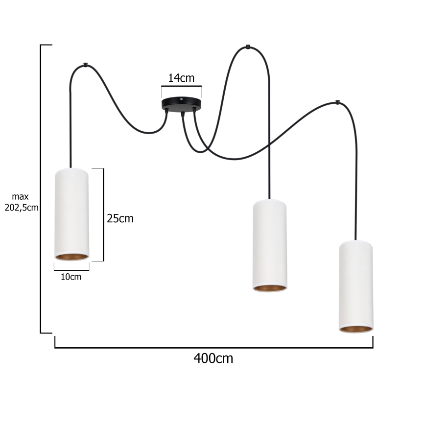 Hanglamp aan een koord AVALO 3xE27/60W/230V wit