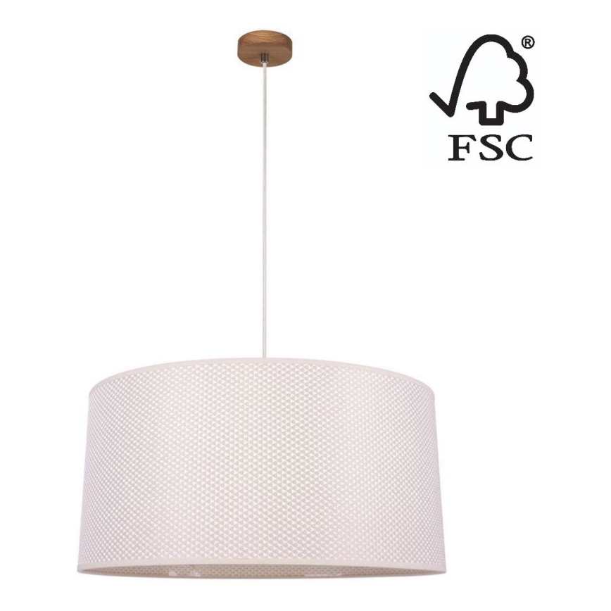 Hanglamp aan een koord BENITA 1xE27/40W/230V crème/eiken – FSC gecertificeerd