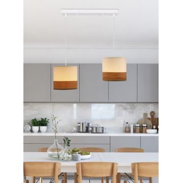 Hanglamp aan een koord BIANCO 2xE27/40W/230V wit/bruin