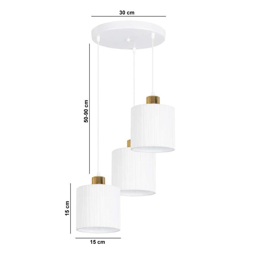 Hanglamp aan een koord BIZO 3xE27/60W/230V wit/goud