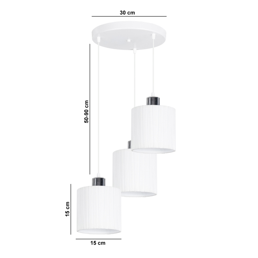 Hanglamp aan een koord BIZO 3xE27/60W/230V wit/grijs