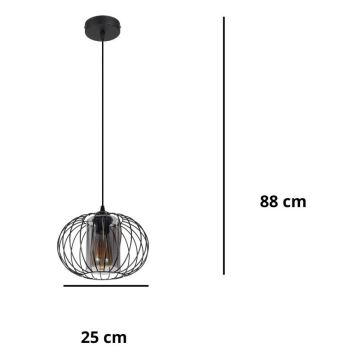 Hanglamp aan een koord CORRINI 1xE27/60W/230V diameter 25 cm zwart/grijs