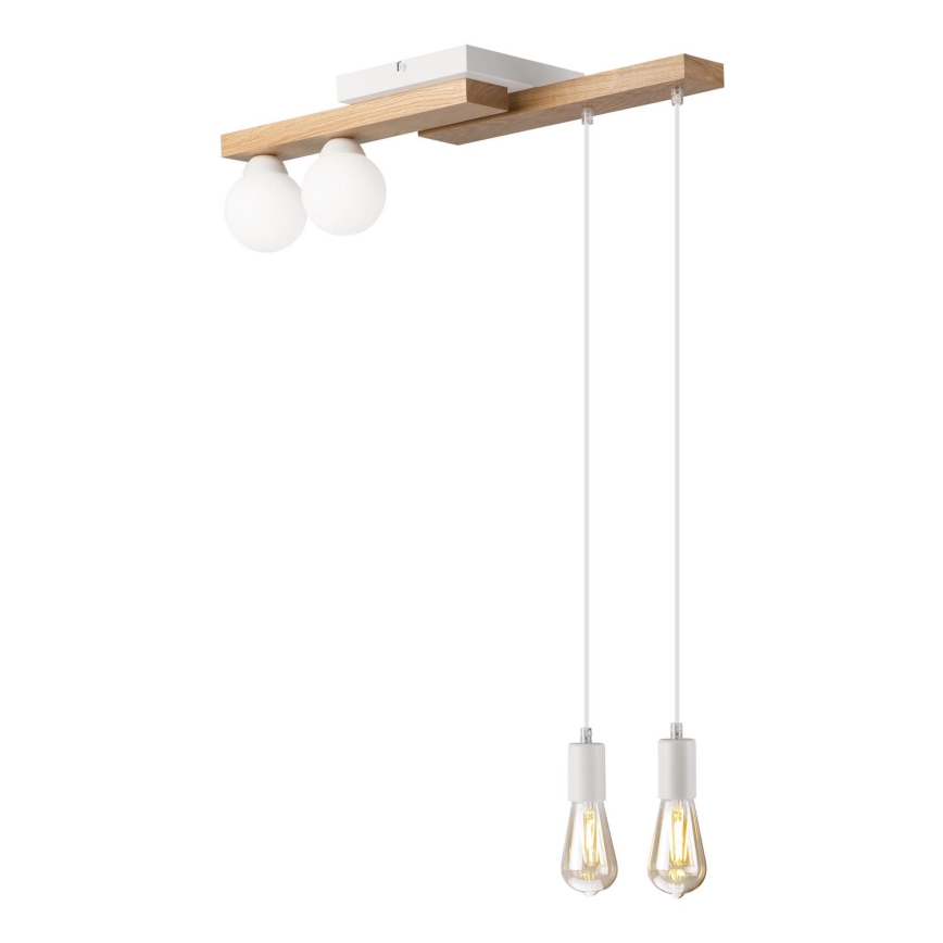 Hanglamp aan een koord CORTINA 2xE27/15W/230V + 2xG9/5W/230V wit/eiken