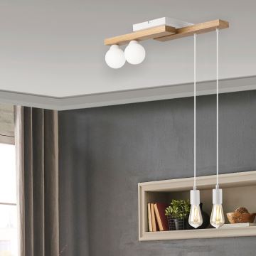 Hanglamp aan een koord CORTINA 2xE27/15W/230V + 2xG9/5W/230V wit/eiken