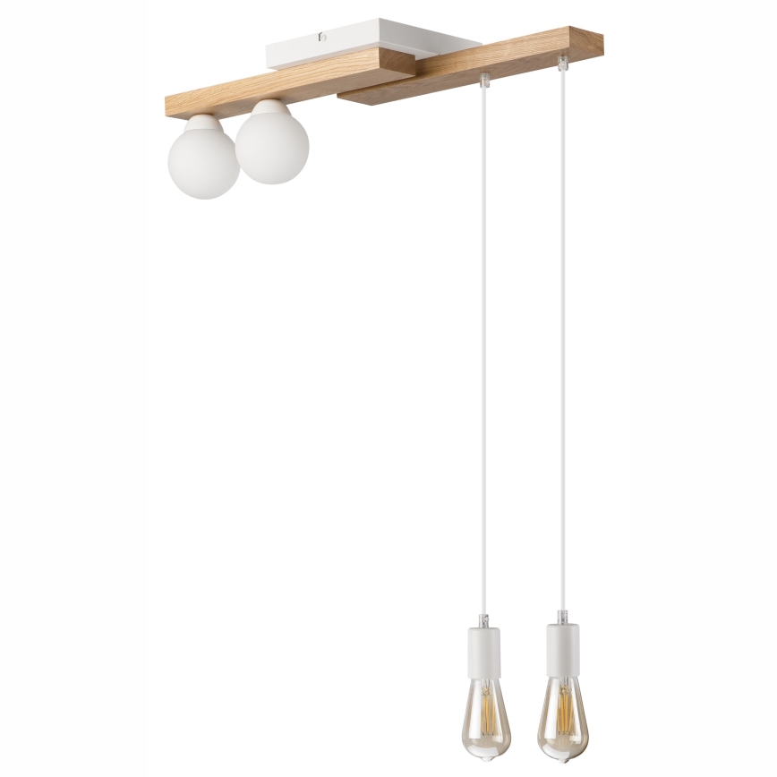 Hanglamp aan een koord CORTINA 2xE27/15W/230V + 2xG9/5W/230V wit/eiken