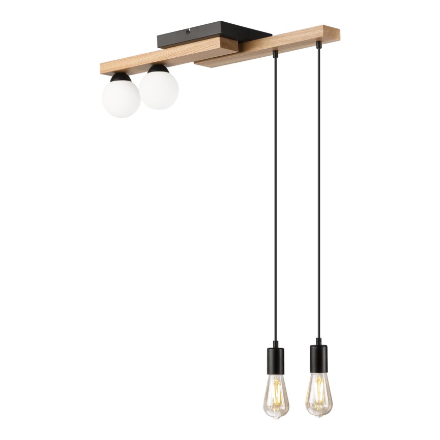 Hanglamp aan een koord CORTINA 2xE27/15W/230V + 2xG9/5W/230V zwart/eiken