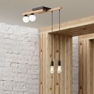 Hanglamp aan een koord CORTINA 2xE27/15W/230V + 2xG9/5W/230V zwart/eiken