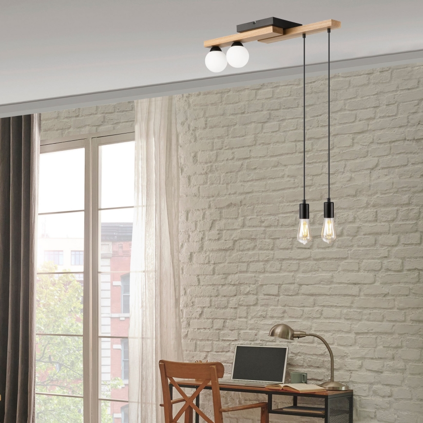 Hanglamp aan een koord CORTINA 2xE27/15W/230V + 2xG9/5W/230V zwart/eiken