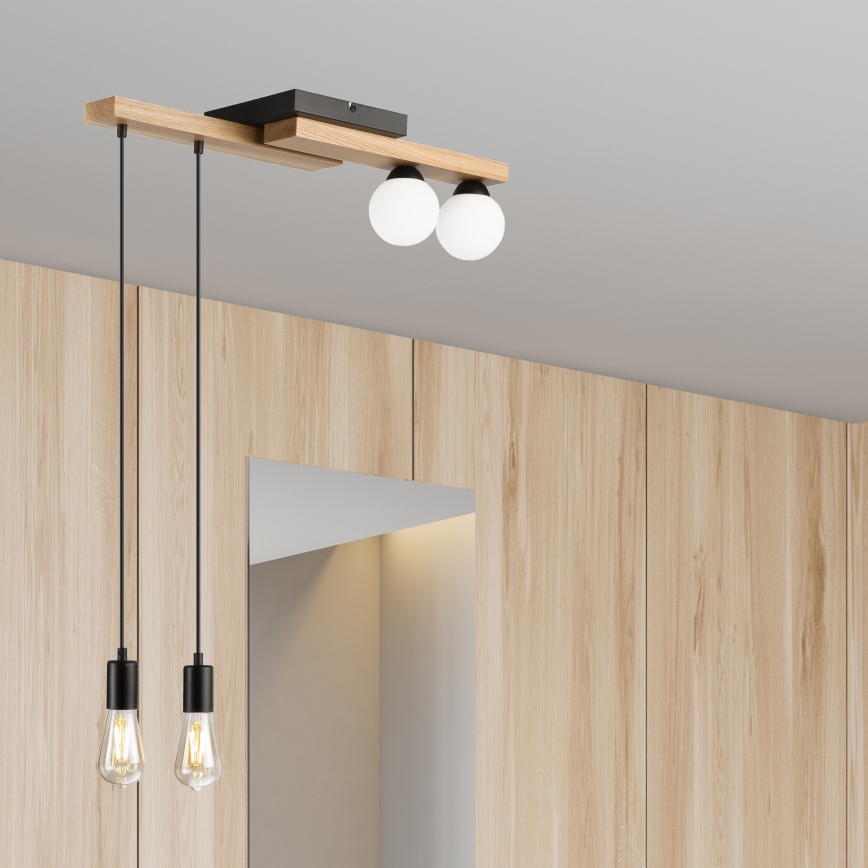 Hanglamp aan een koord CORTINA 2xE27/15W/230V + 2xG9/5W/230V zwart/eiken