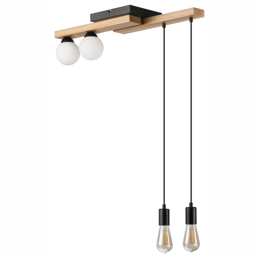 Hanglamp aan een koord CORTINA 2xE27/15W/230V + 2xG9/5W/230V zwart/eiken