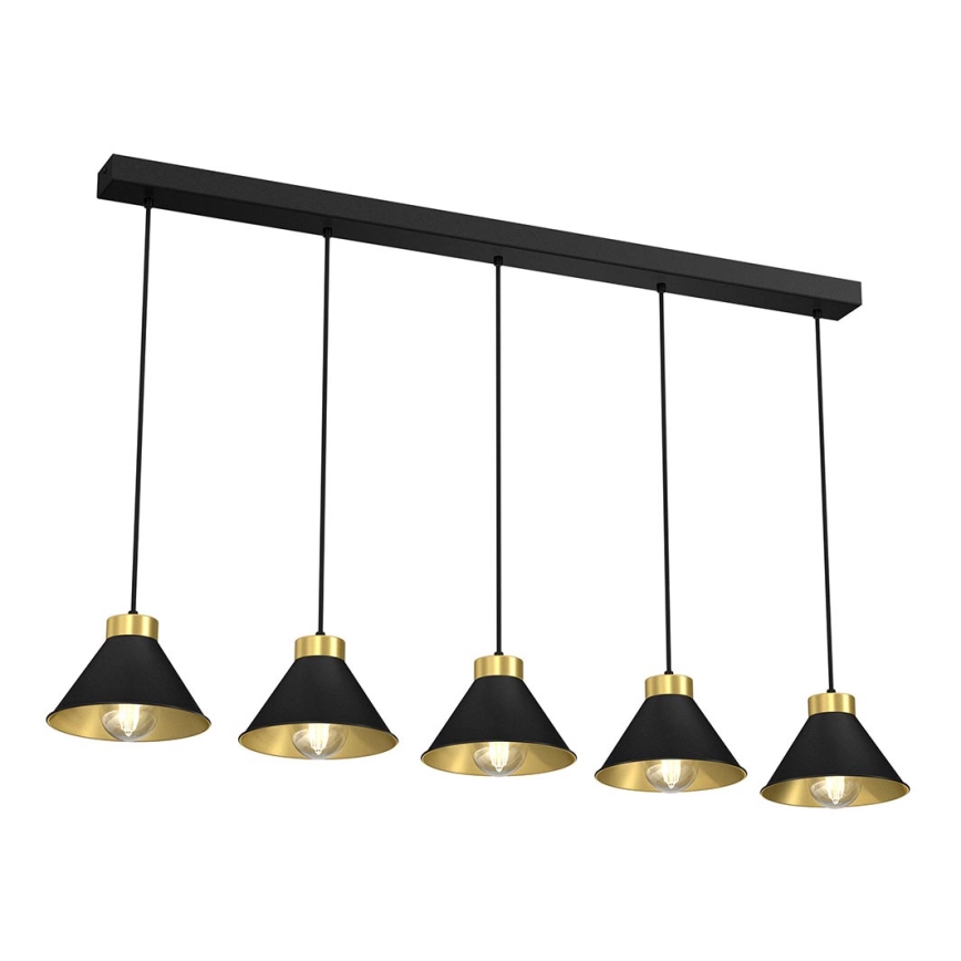 Hanglamp aan een koord DEMET 5xE27/60W/230V zwart/gouden