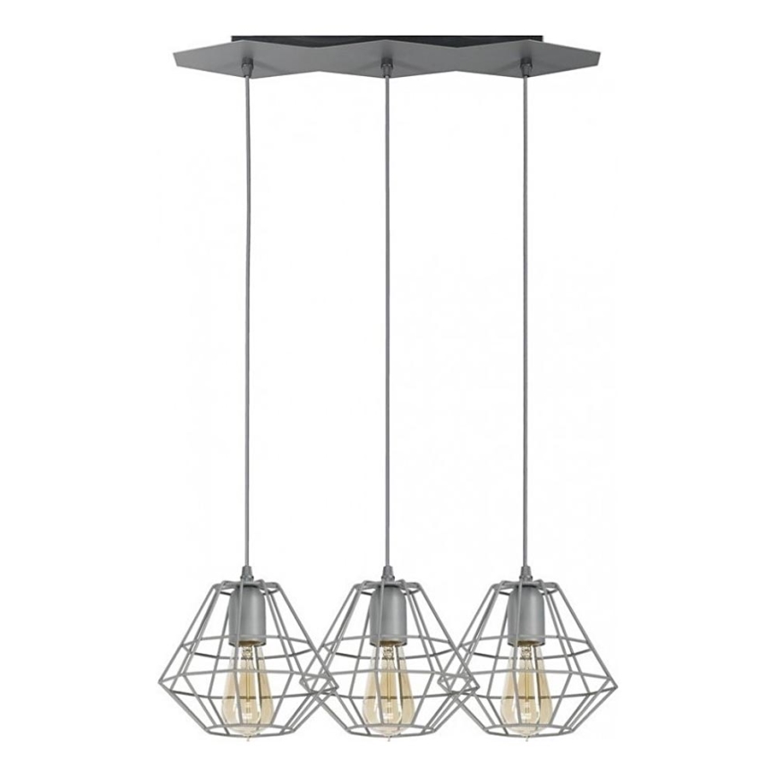 Hanglamp aan een koord DIAMOND 3xE27/60W/230V grijs