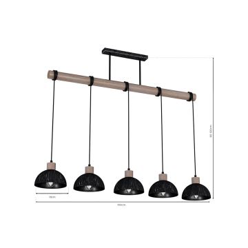 Hanglamp aan een koord ERIK 5xE27/60W/230V bruin/zwart