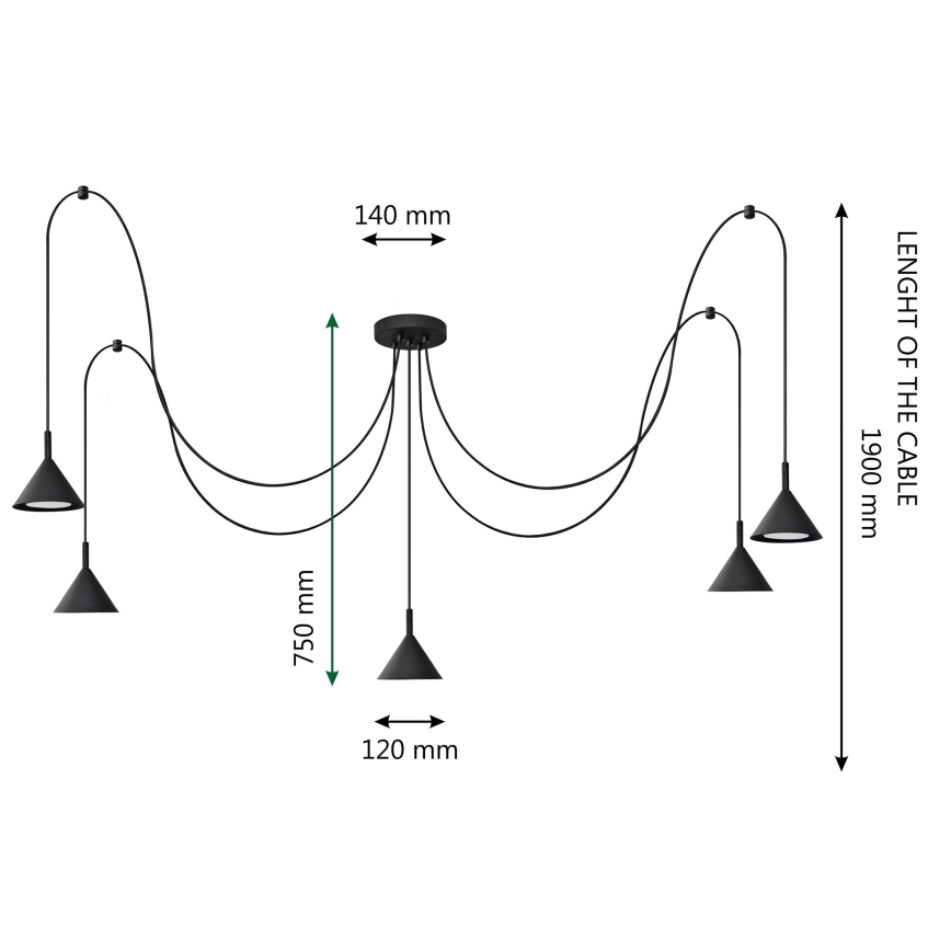 Hanglamp aan een koord ETNA 5xGX53/15W/230V zwart