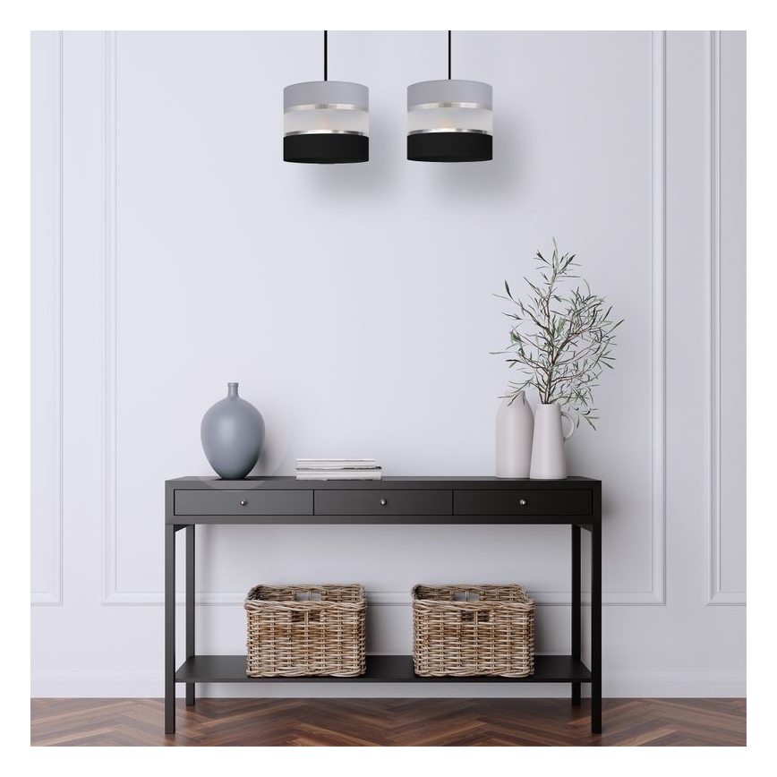 Hanglamp aan een koord HELEN 2xE27/60W/230V zwart/grijs/zilver