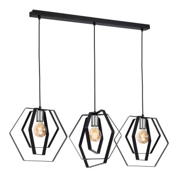 Hanglamp aan een koord HEXAGON 3xE27/60W/230V zwart/chroom