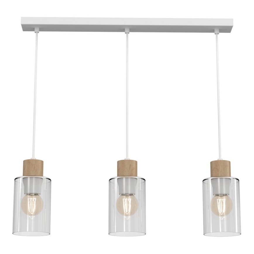 Hanglamp aan een koord MADERA 3xE27/60W/230V wit/hout