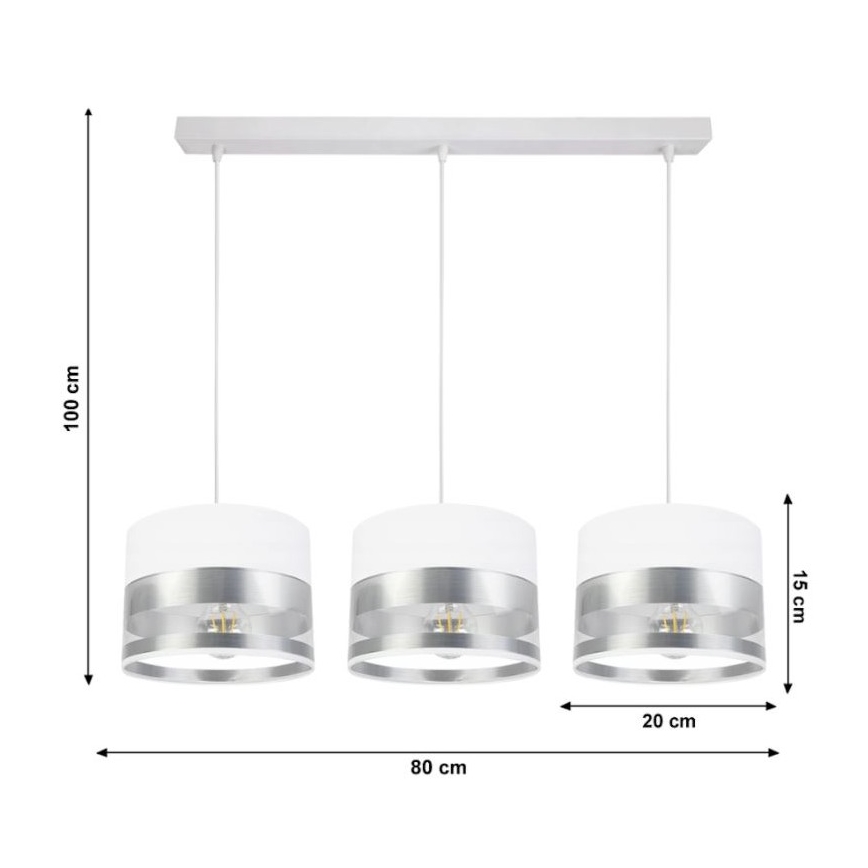 Hanglamp aan een koord MILO 3xE27/60W/230V zilver