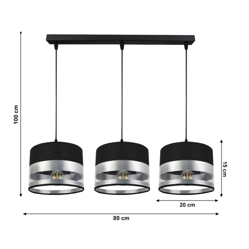 Hanglamp aan een koord MILO 3xE27/60W/230V zilver/zwart