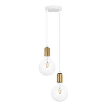 Hanglamp aan een koord MIROS 2xE27/60W/230V rond wit/gouden