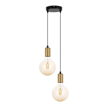 Hanglamp aan een koord MIROS 2xE27/60W/230V rond zwart/gouden